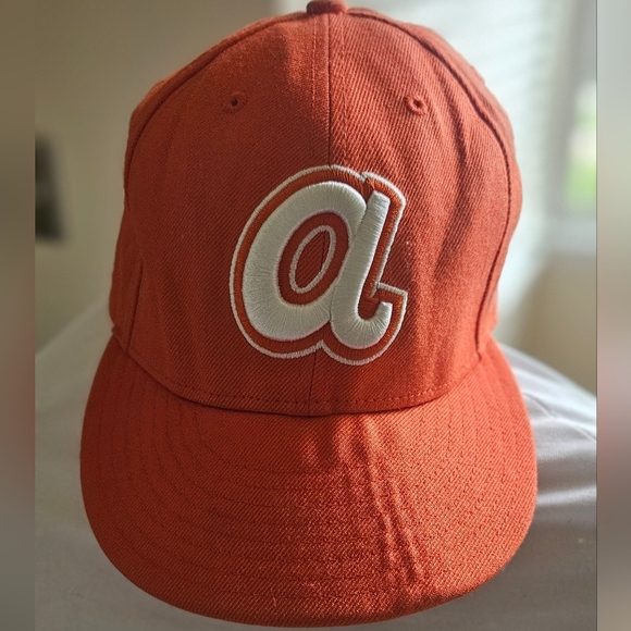 New Atlanta Braves Hat Sz 7 3/8 New Era 59Fifty Script “a” BP Orange Canvas - Picture 1 of 6